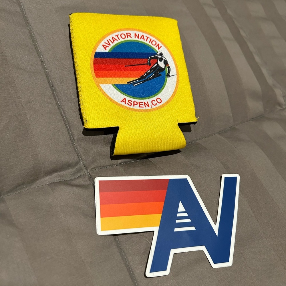 Aviator Nation ASPEN Koozie and Sticker. All new! Drink your beverage in style!